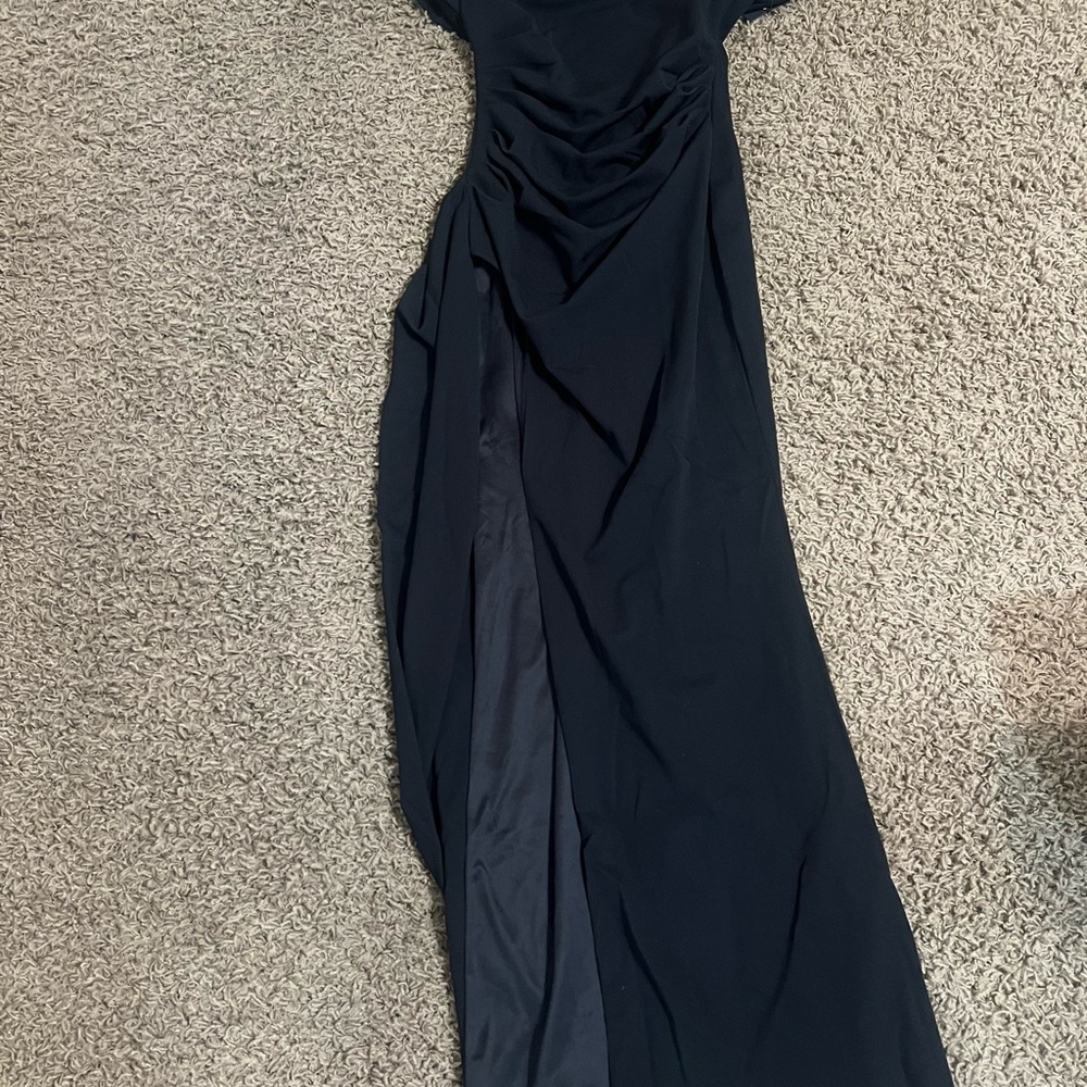 NanaMacs Black Ruched Off-Shoulder Maxi Gown